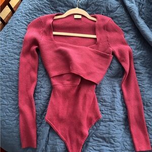 Abercrombie & Fitch Ribbed Burgundy Bodysuit
